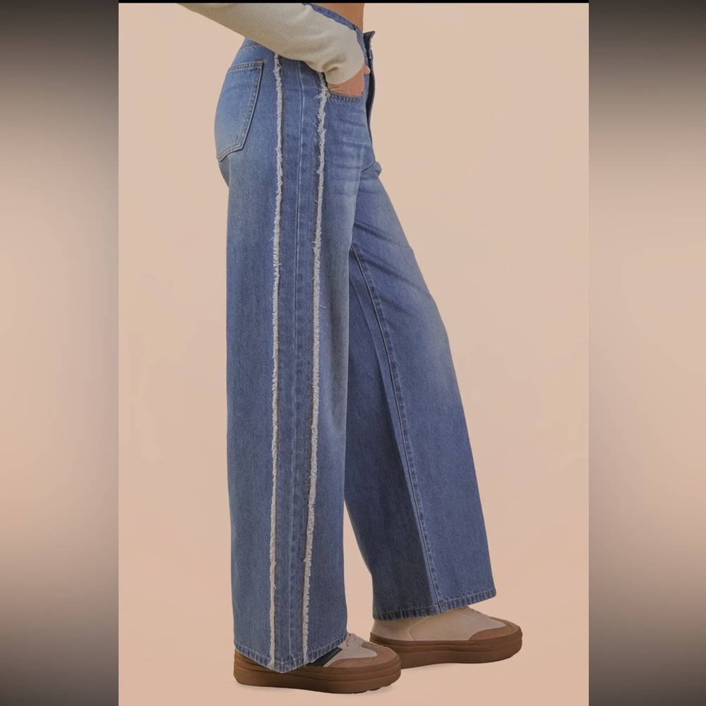Frayed Detail Washed Denim Wide-Leg Pants - Picture 3 of 4